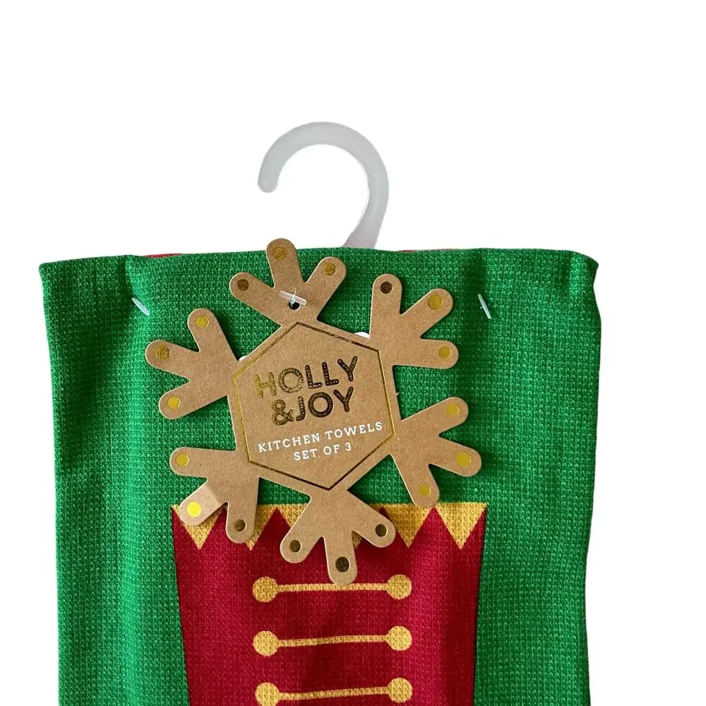 Set of 3 Christmas Holiday Nutcracker Kitchen Towels Pop of Color NWT